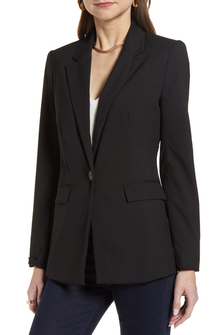 One Button Blazer, Alternate, color, BLACK