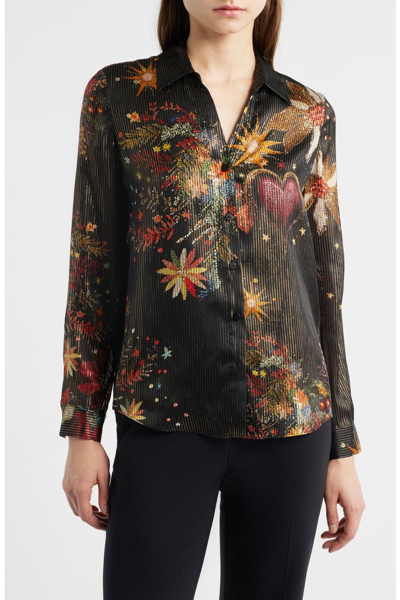 The Madeline Silk Blend Button-Up Shirt, Main, color, RHINESTONE FLORAL