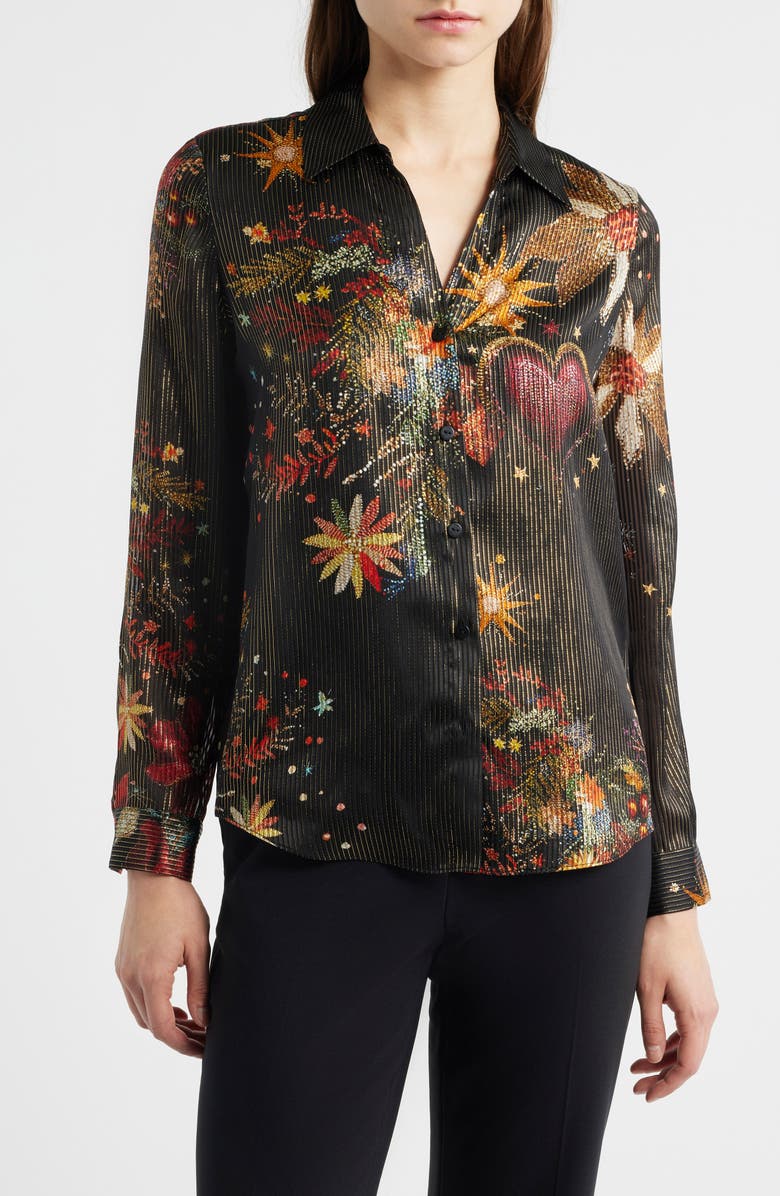 Elie Tahari The Madeline Silk Blend Button-Up Shirt, Main, color, Rhinestone Floral