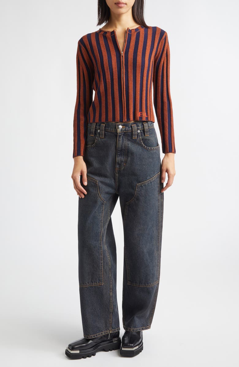 Eckhaus Latta Keyboard Stripe Merino Wool Crop Zip Cardigan, Alternate, color, Sierra Nevada
