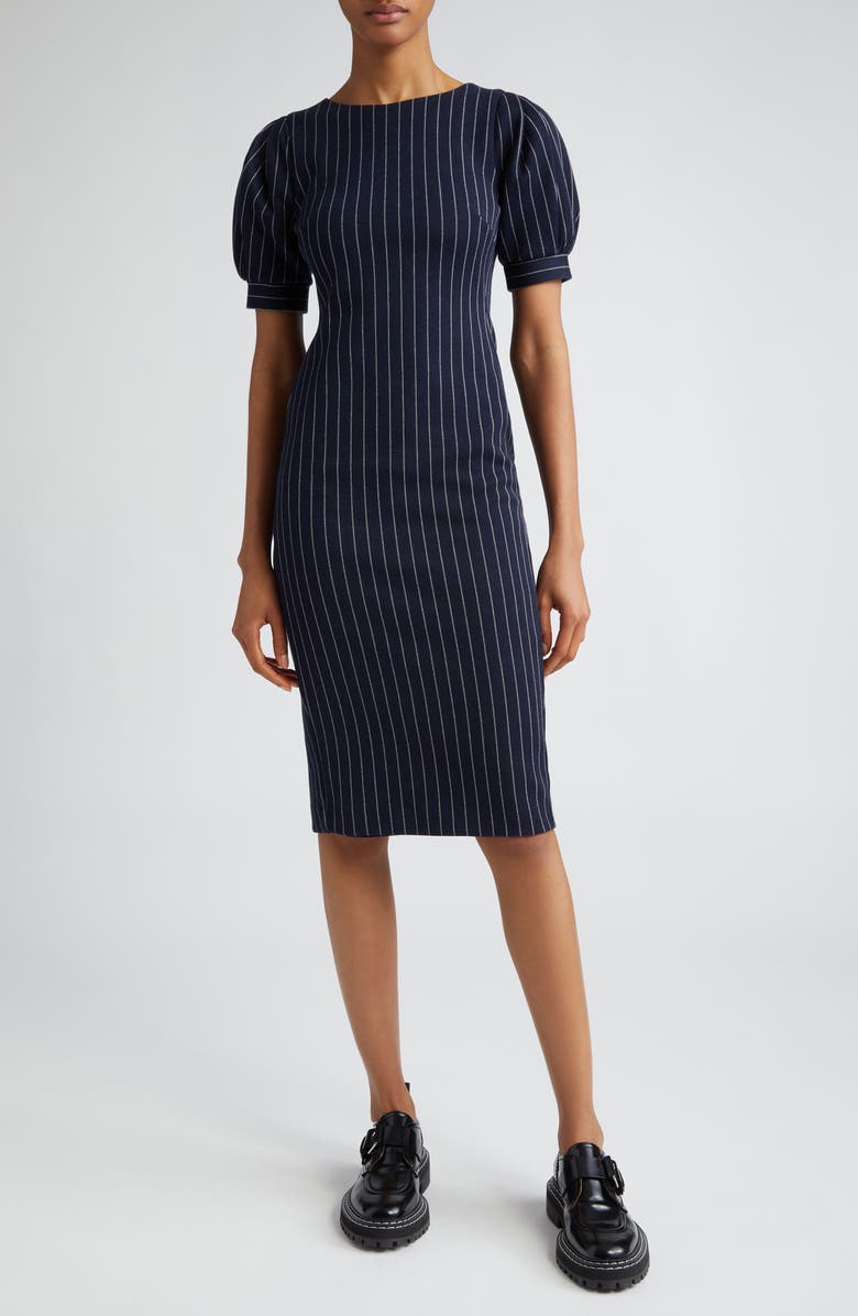 Max Mara Tunica Pinstripe Puff Sleeve Sheath Dress, Main, color, Ultramarine