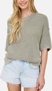 J.O.A. Rib Knit Raw Edge Cotton Blend Sweater