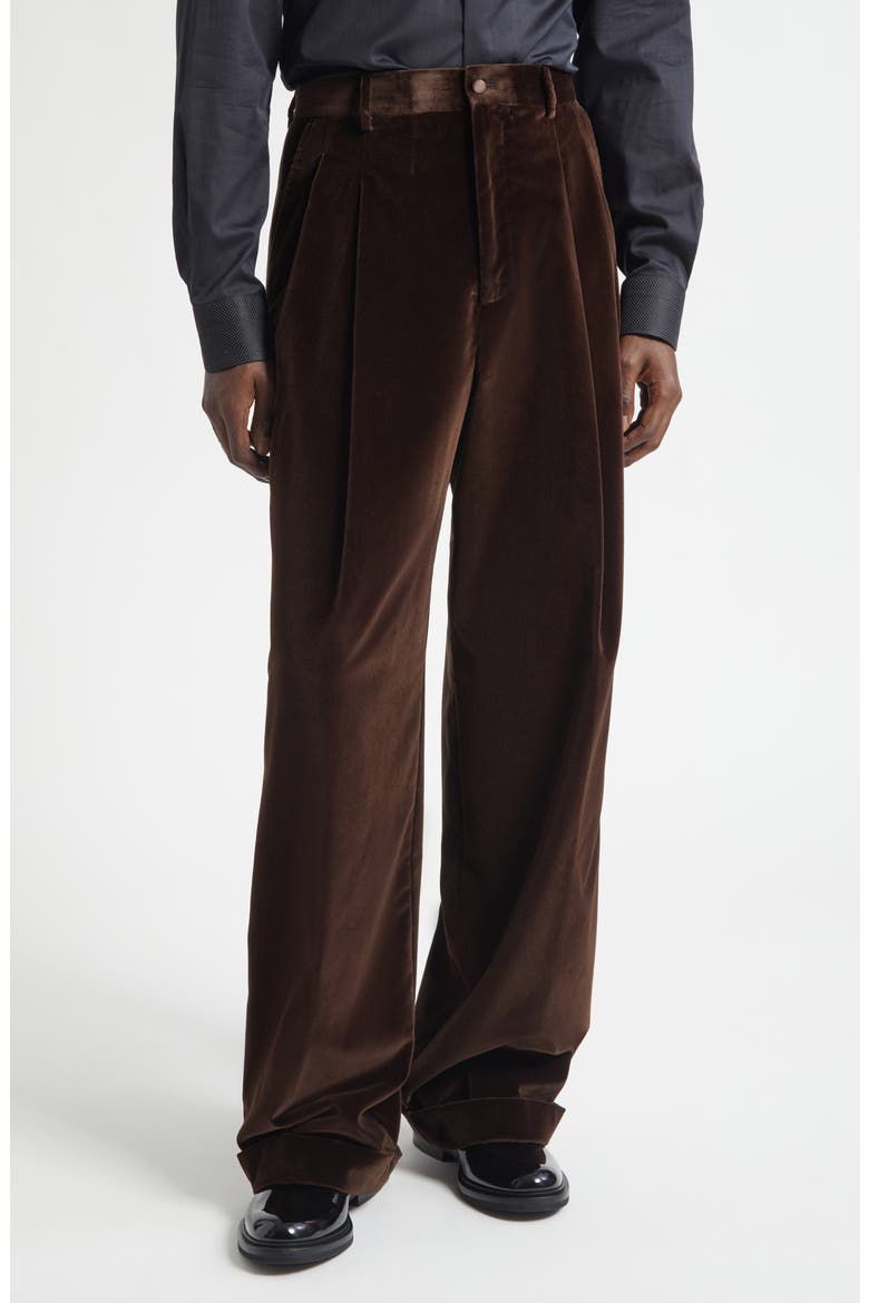Satin Trim Velveteen Pants, Main, color, M0937 MARRONE-GRIGIO SCURI