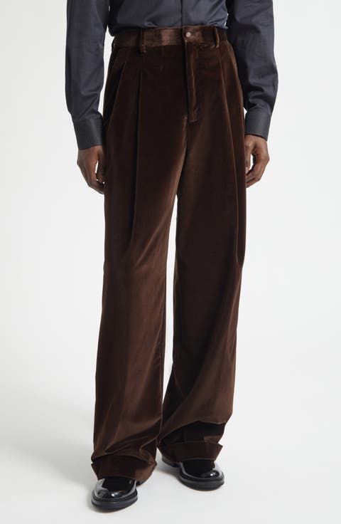 Satin Trim Velveteen Pants