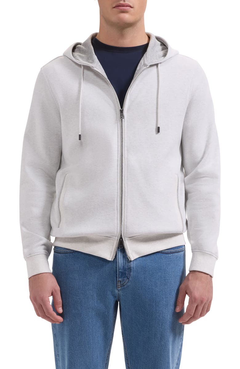 Bugatchi Piqué Zip Hoodie, Main, color, Chalk
