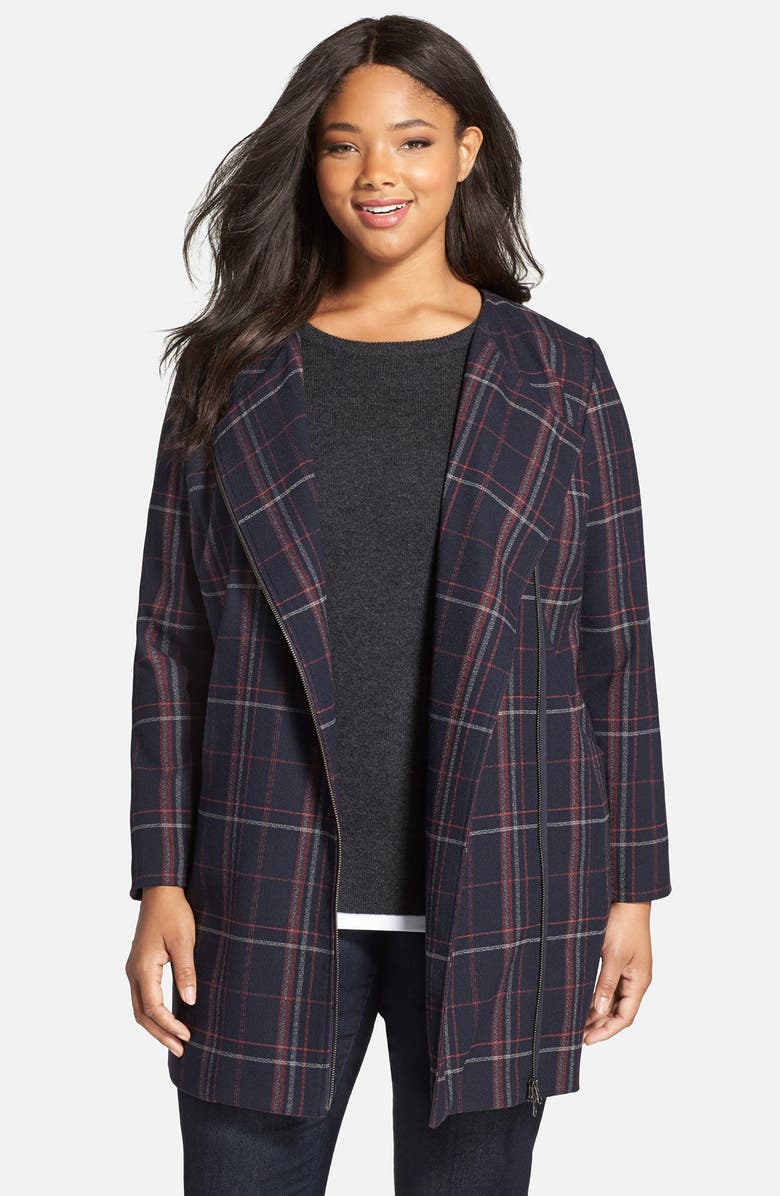 Sejour Plaid Zip Front Topper, Main, color, 