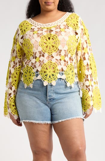 FORGOTTEN GRACE FORGOTTEN GRACE FLORAL CROCHETED SWEATER