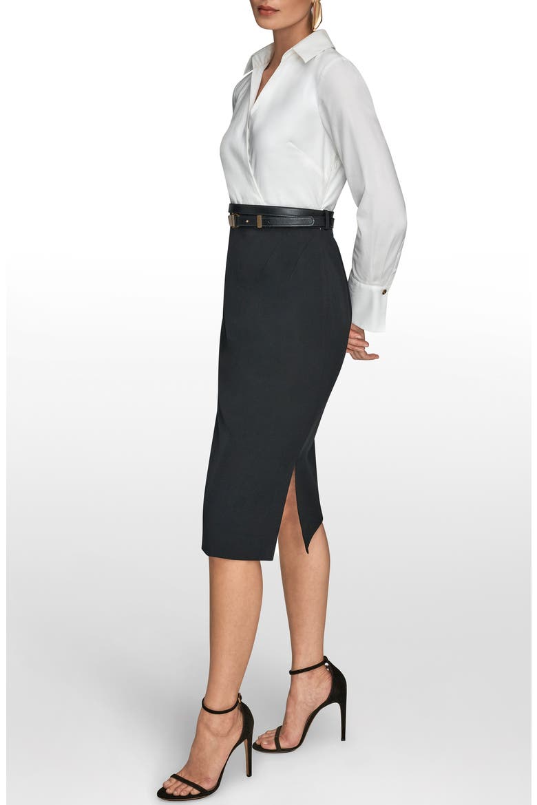 Belted Sateen Sheath Dress, Alternate, color, CREAM/BLACK