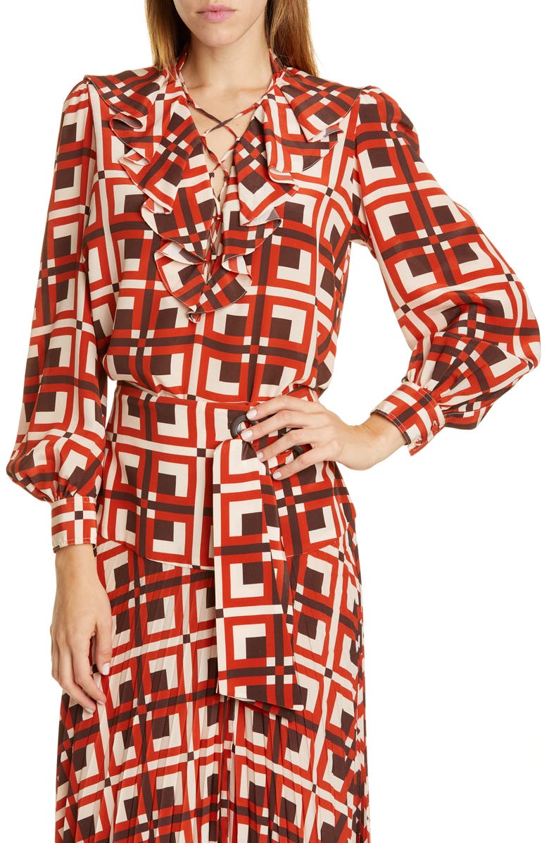 Johanna Ortiz Lace-Up Crêpe de Chine Blouse, Alternate, color, 