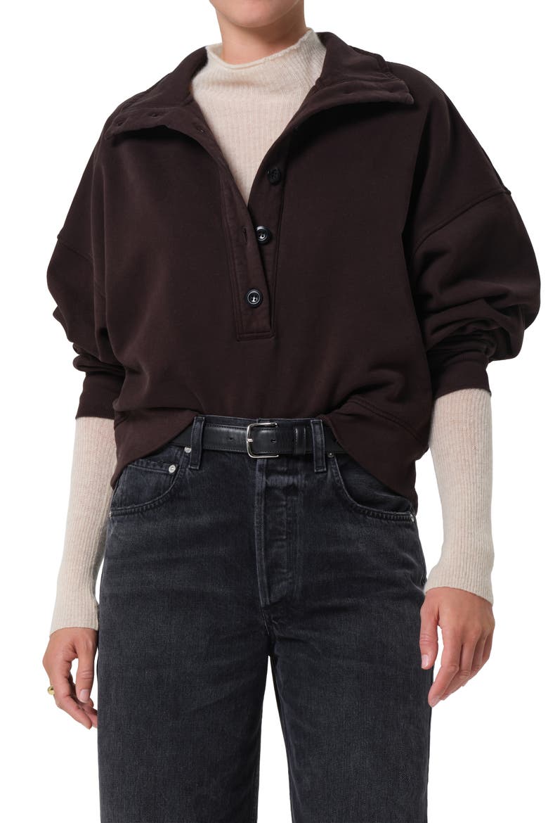 Mirelle Oversize Henley Sweatshirt, Main, color, CHOCOLATE