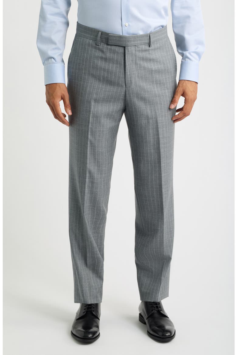 Pinstripe Wool, Silk & Linen Suit, Alternate, color, OPEN GREY