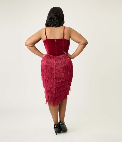 Unique Vintage Plus Size Chevron Fringe Pencil Dress In Burgundy