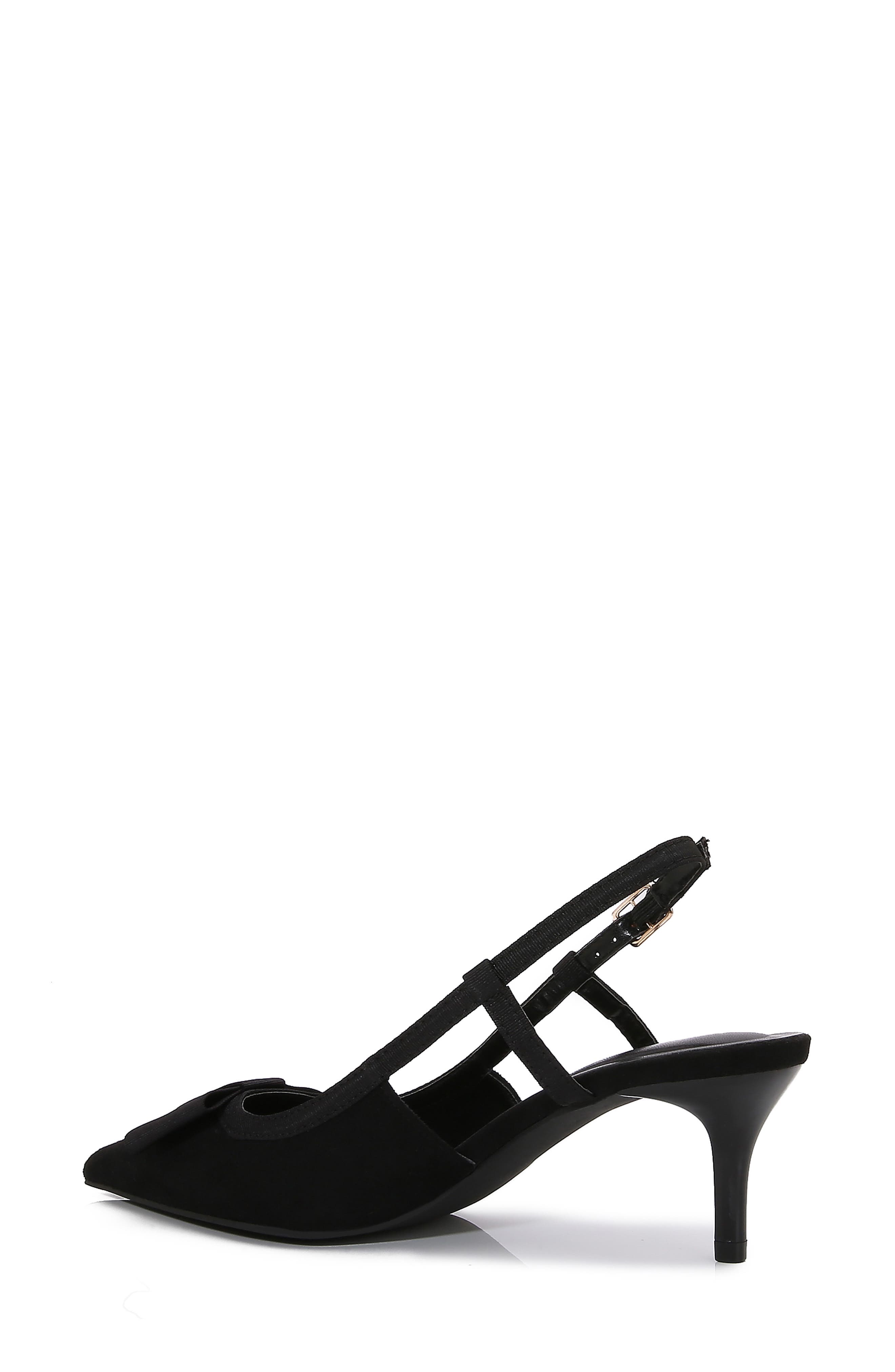 BERNESS June Bow Pointed Toe Slingback Kitten Heel Pump, Alternate, color, Black