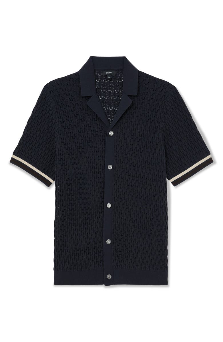 Reiss Bilsby Textured Knit Camp Shirt, Alternate, color, Navy
