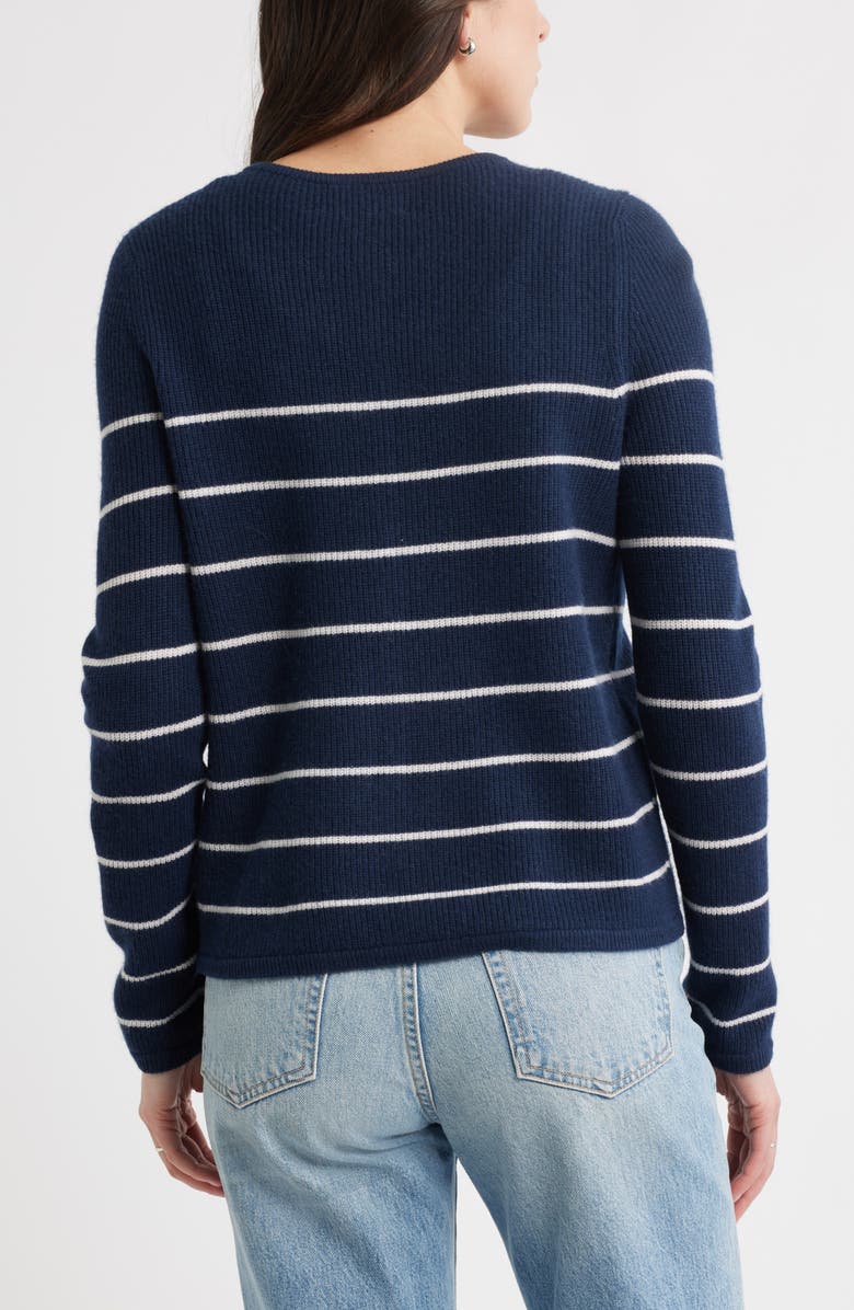 Caslon<sup>®</sup> Wool & Cashmere Cardigan, Alternate, color, Navy- Ivory Stripe
