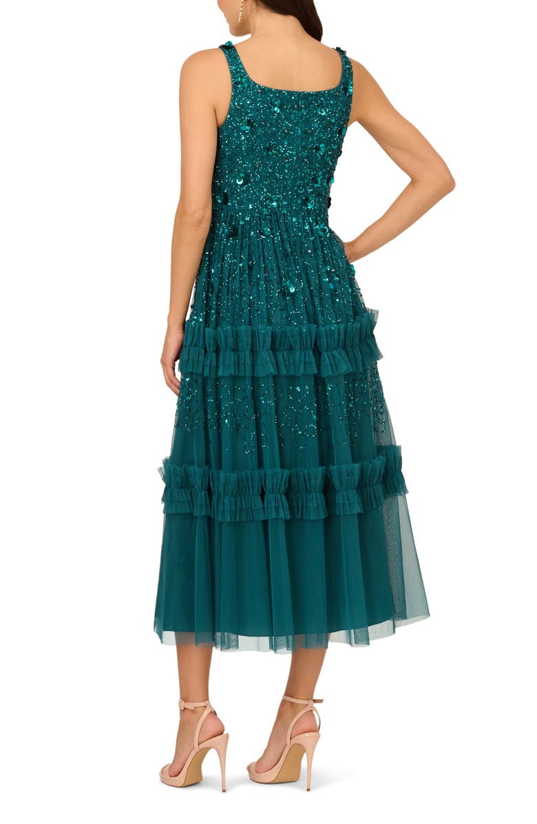 Adrianna Papell Embellished Ruffle Tiered Mesh Cocktail Dress, Alternate, color, Deep Azure
