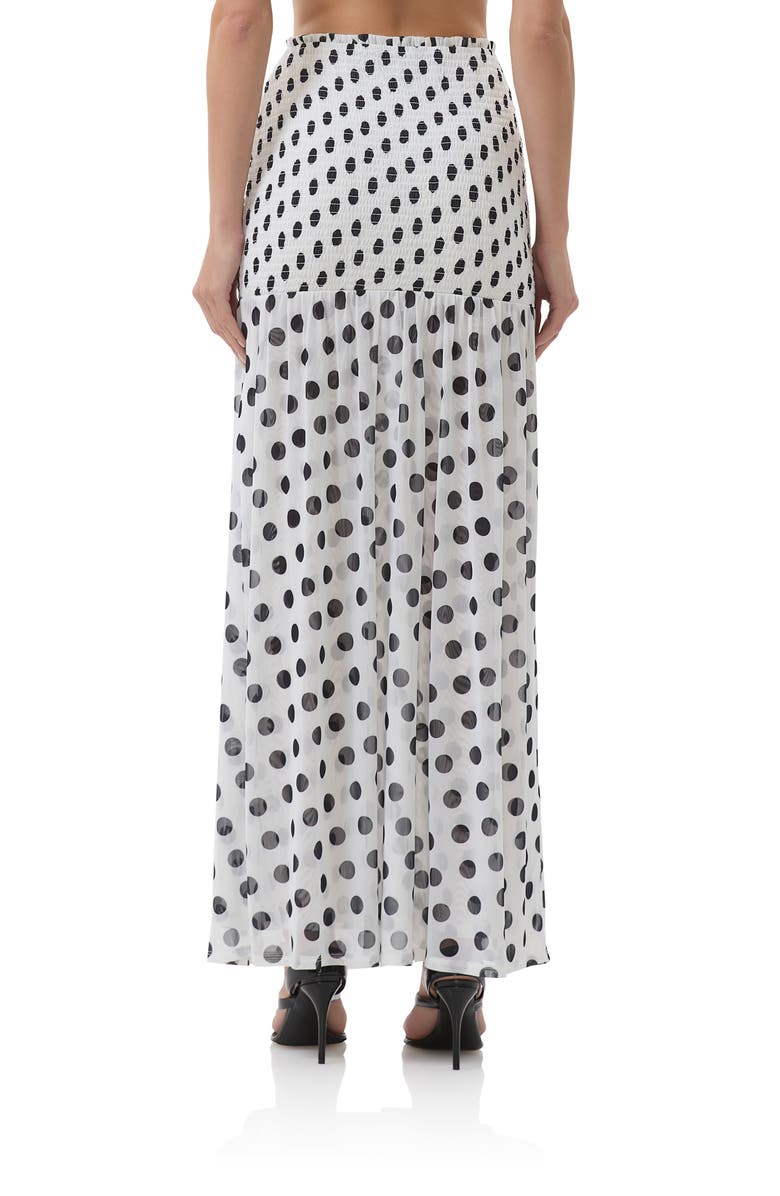 AFRM Quincy Print Smocked Mesh Maxi Skirt, Alternate, color, Blancdot