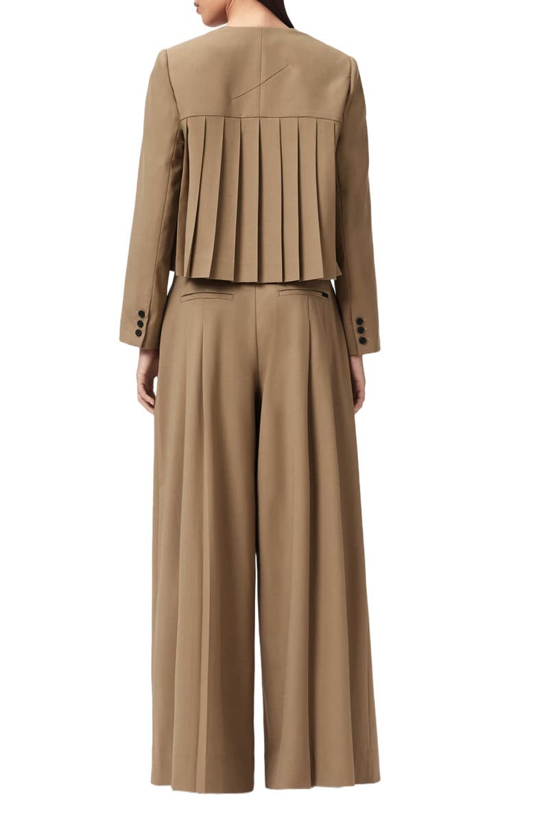 AllSaints Poppy Stretch Wool Blend Wide Leg Trousers, Alternate, color, Sand Brown