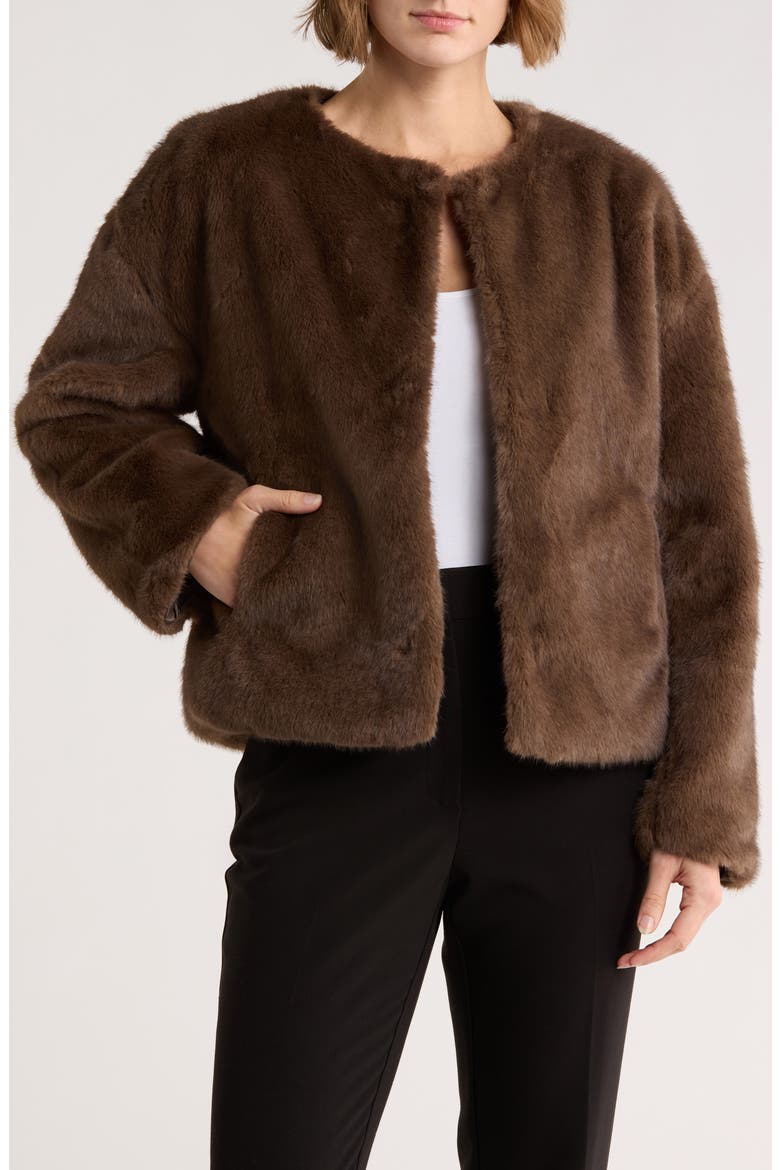 Faux Fur Coat, Main, color, CHOCOLATE