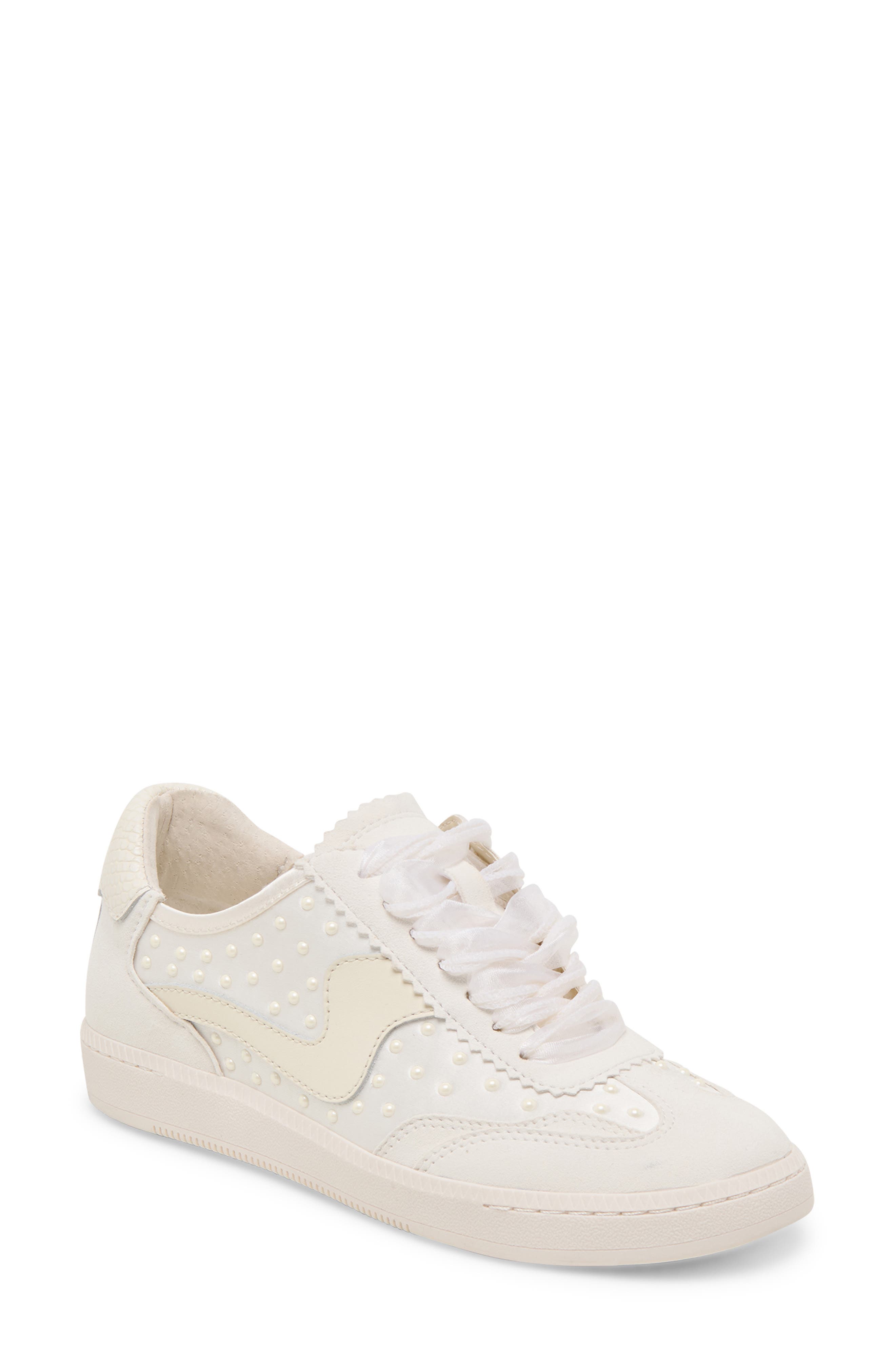 Notice Studded Sneaker, Main, color, OFF WHITE SATIN