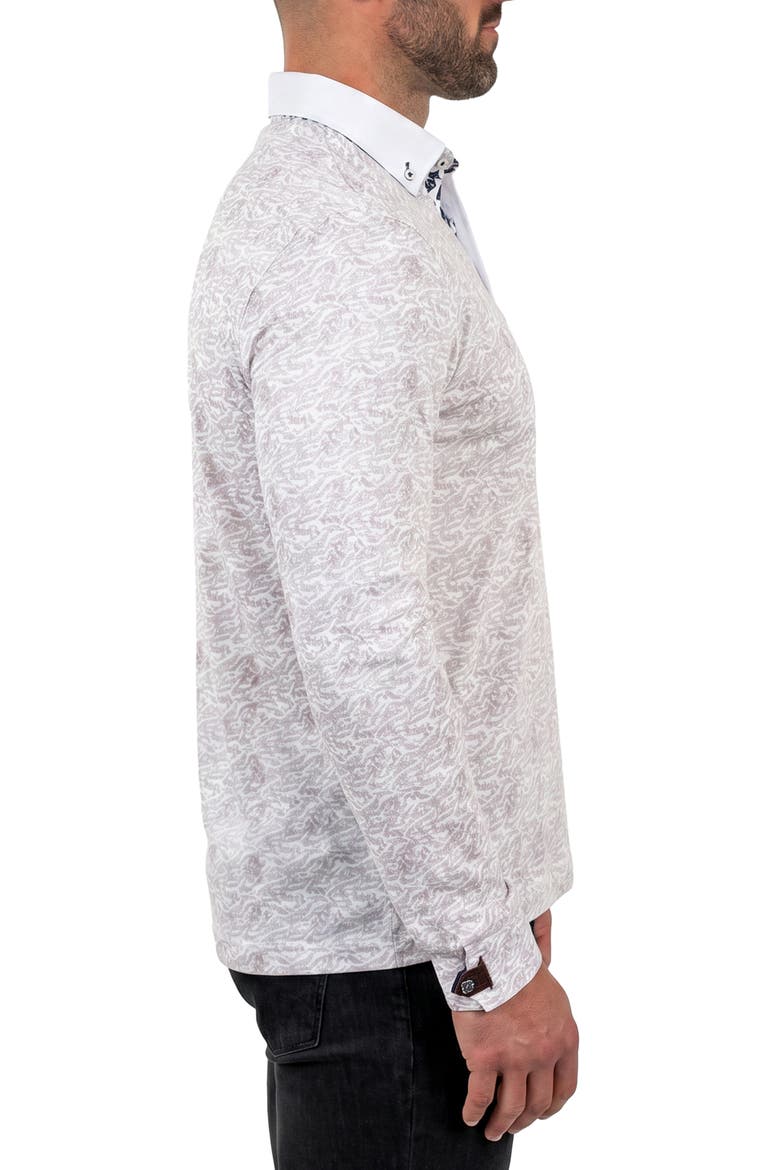 Anima Long Sleeve Print Polo, Alternate, color, GREY