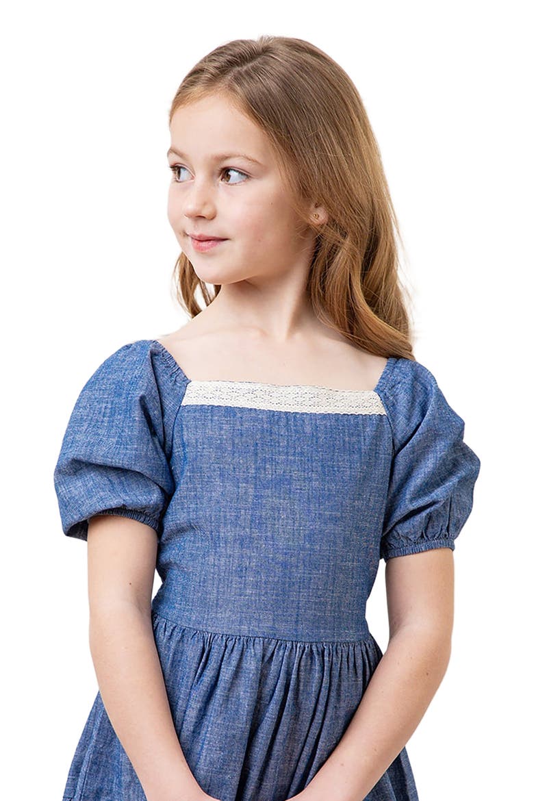 Girls' Organic Crochet Trim Chambray Dress, Toddler, Alternate, color, Chambray