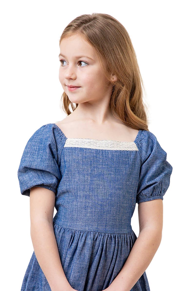Hope & Henry Girls' Organic Crochet Trim Chambray Dress, Toddler, Alternate, color, Chambray