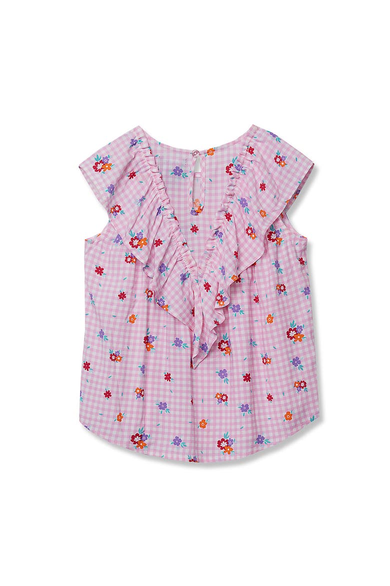 Girls Breezy V-Neck Ruffle Top, Alternate, color, Pink Gingham Floral