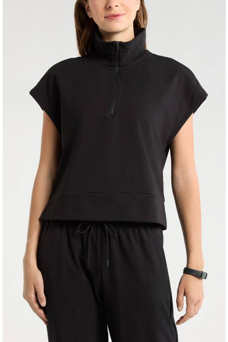 Tempo Terry Half Zip Short Sleeve Sweatshirt, Alternate, color, BLACK