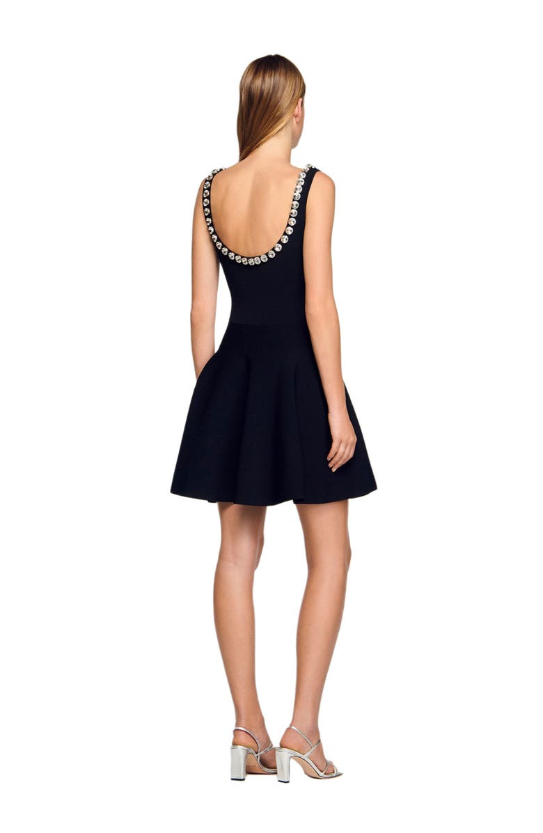 SANDRO Short dress with rhinestone neck, Alternate, color, Black