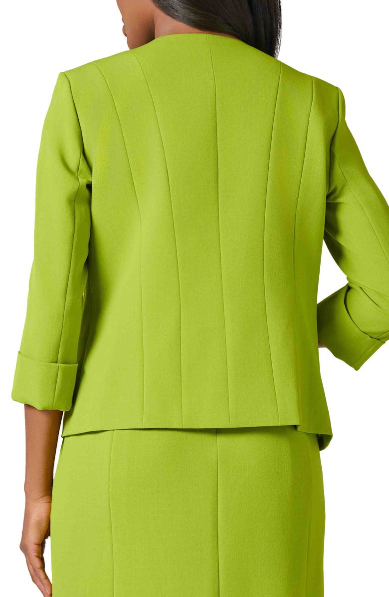 KASPER Open Front Seamed Crepe Jacket, Alternate, color, Kiwi