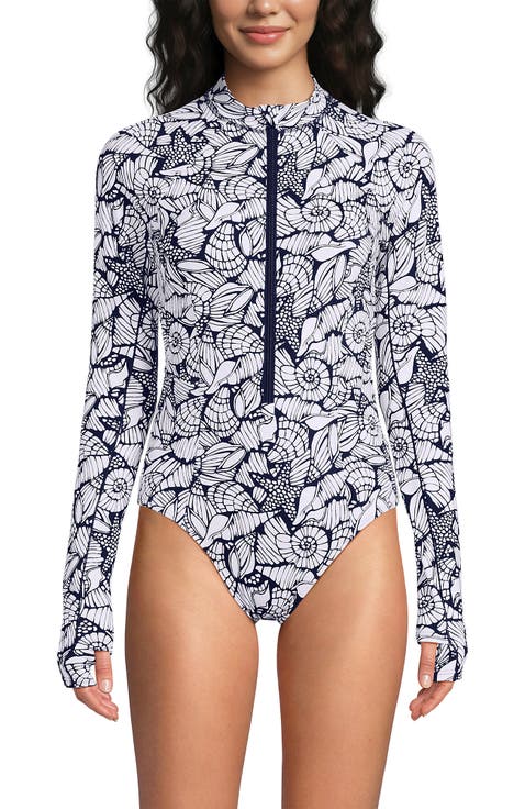 Tugless Long Sleeve Rash Guard One Piece Swimsuit
