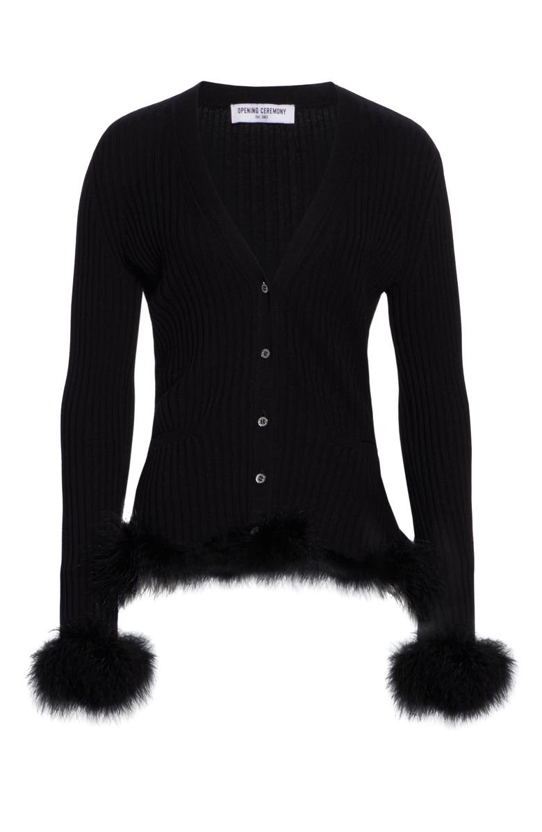 Opening Ceremony Rib Wool Cardigan with Feather Trim, Alternate, color, 