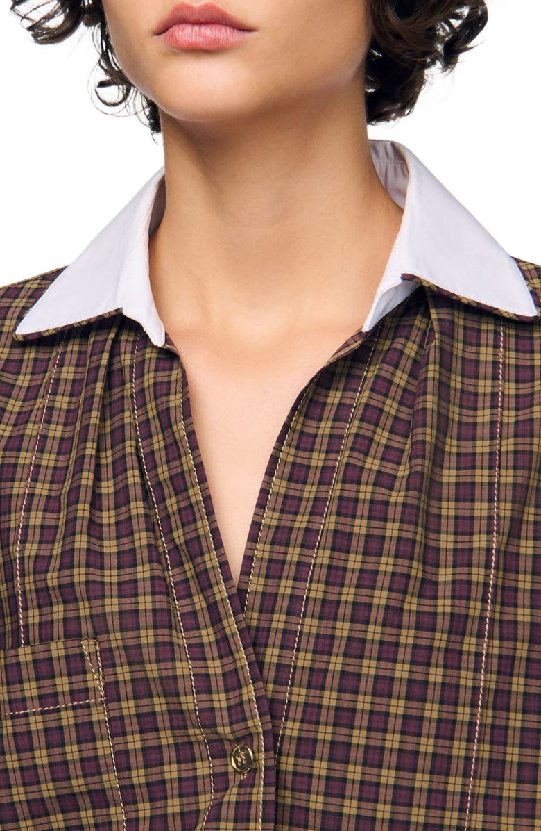 SANDRO Two-tone check shirt, Alternate, color, Burgundy / Brown