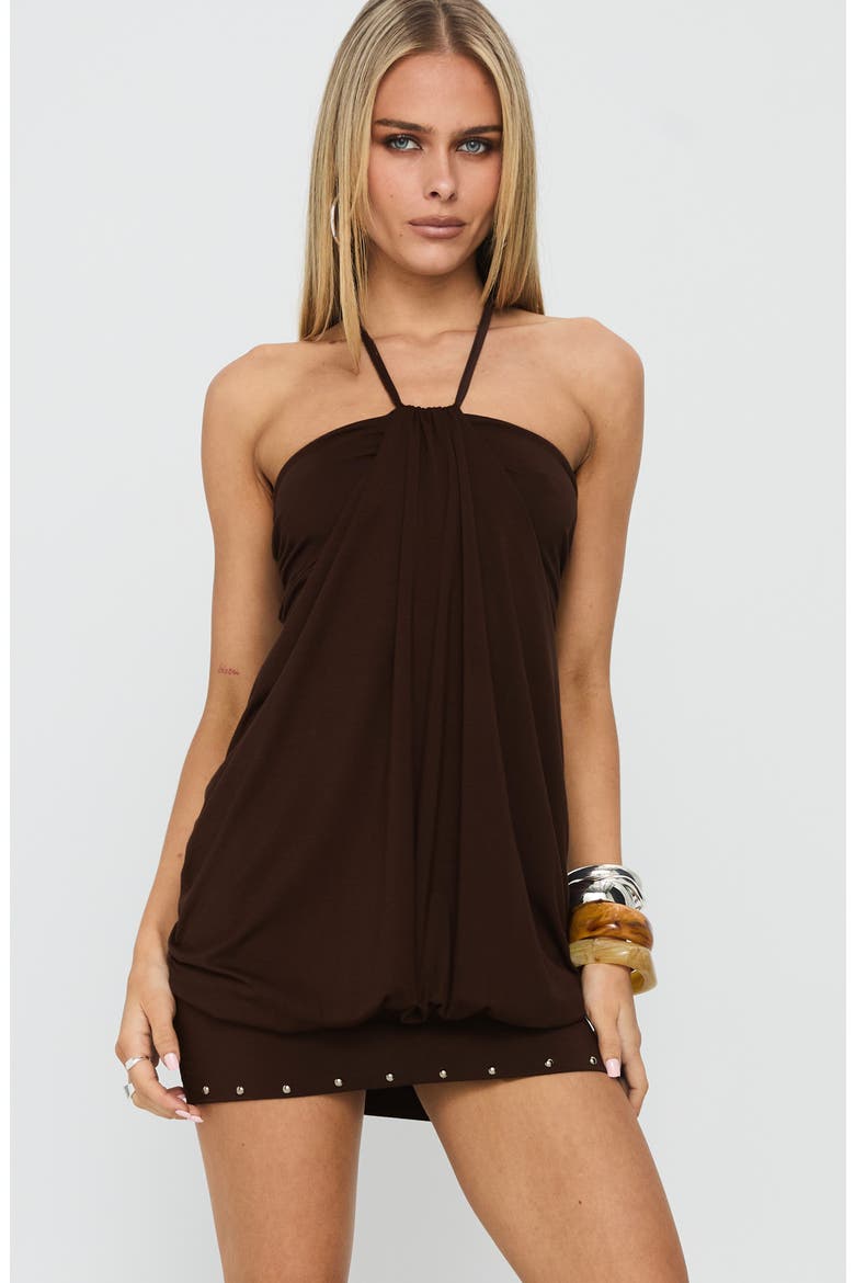 Jordonna Halter Minidress, Alternate, color, CHOCOLATE
