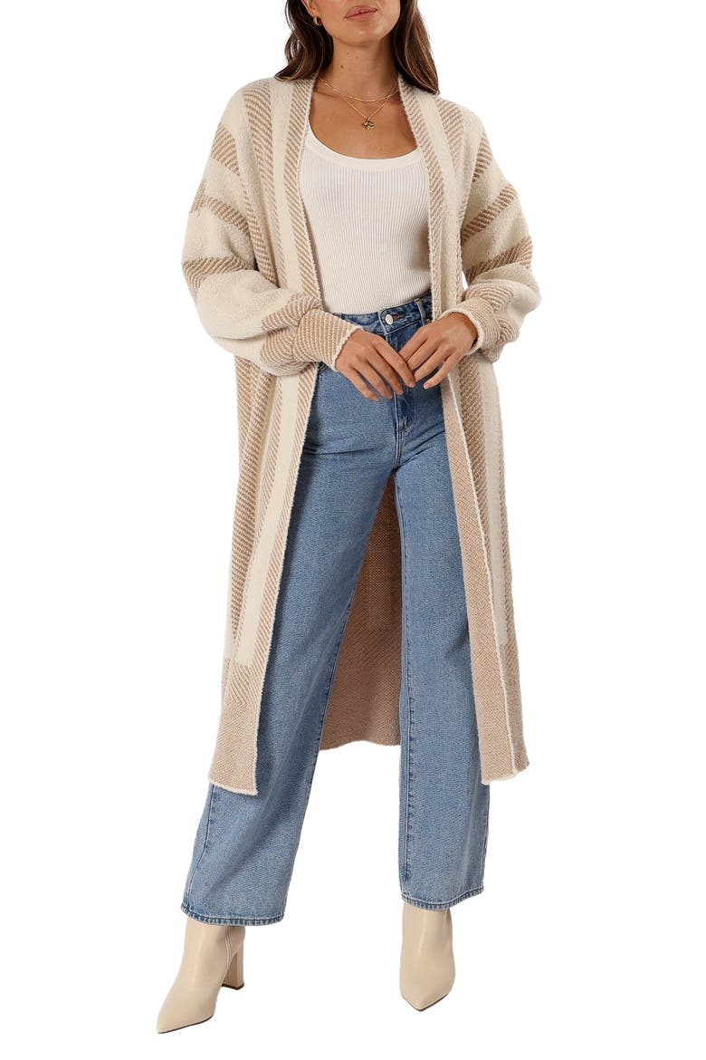 Anita Stripe Long Cardigan, Main, color, BEIGE