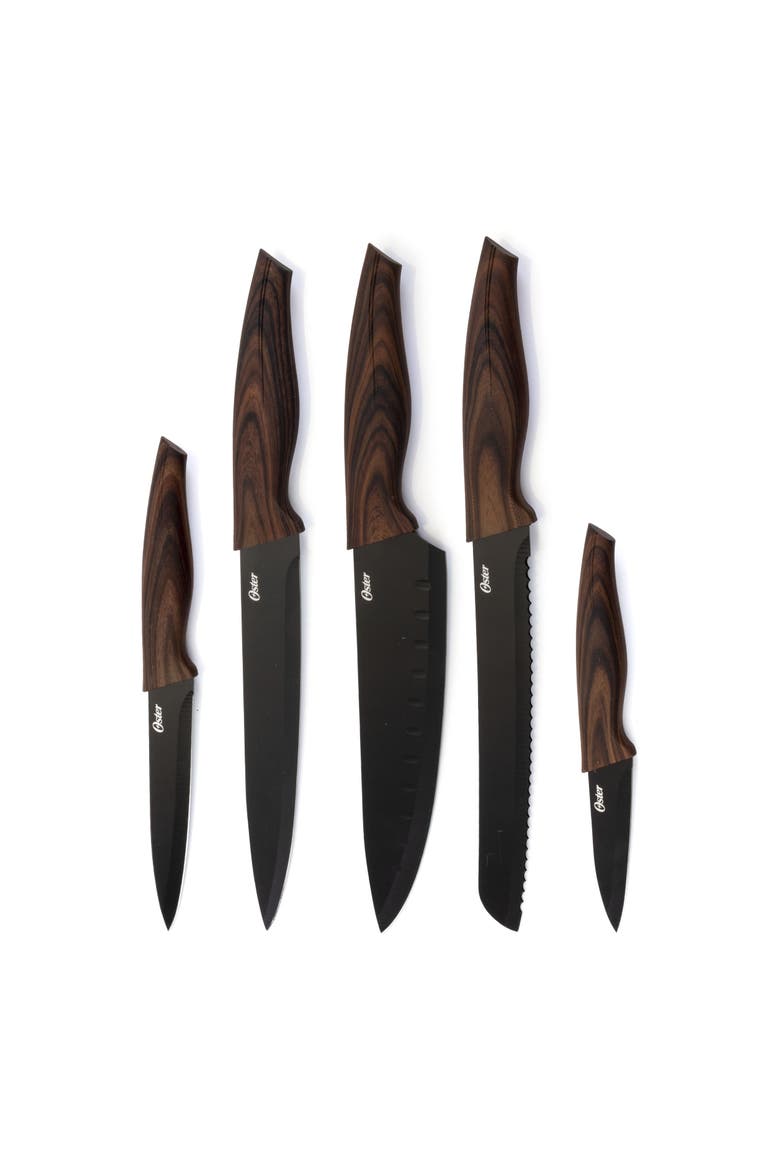 Godfrey 5 Piece Stainless Steel Black Cutlery Set with Wood Print Handles, Main, color, Wood