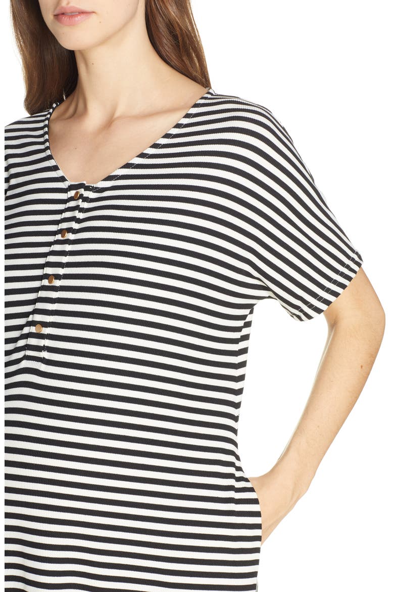 Maternity/Nursing Ribbed Nightshirt, Alternate, color, STRIPE- CREAM AND TAN