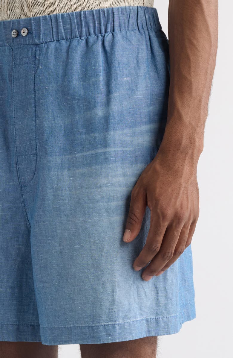 Acne Studios Oversize Cotton & Linen Chambray Shorts, Alternate, color, Mid Blue