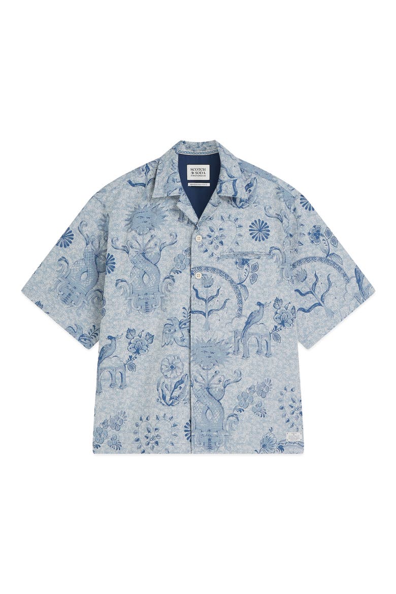 Loose Fit Cotton Camp Shirt, Alternate, color, DELFT TILES BLUE