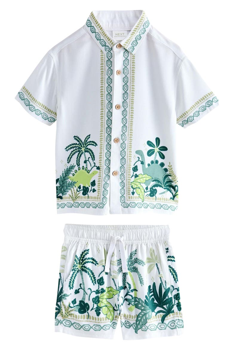 Kids' Dino Short Sleeve Button-Up Shirt & Shorts Set, Main, color, WHITE