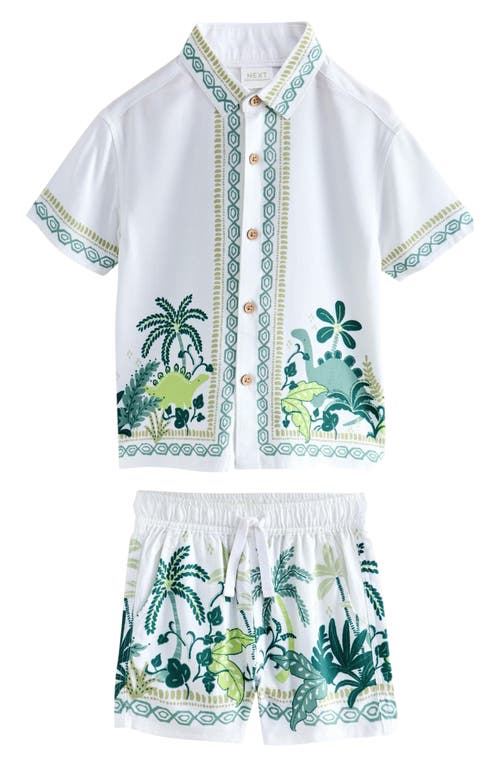 Next Kids' Dino Short Sleeve Button-up Shirt & Shorts Set In White
