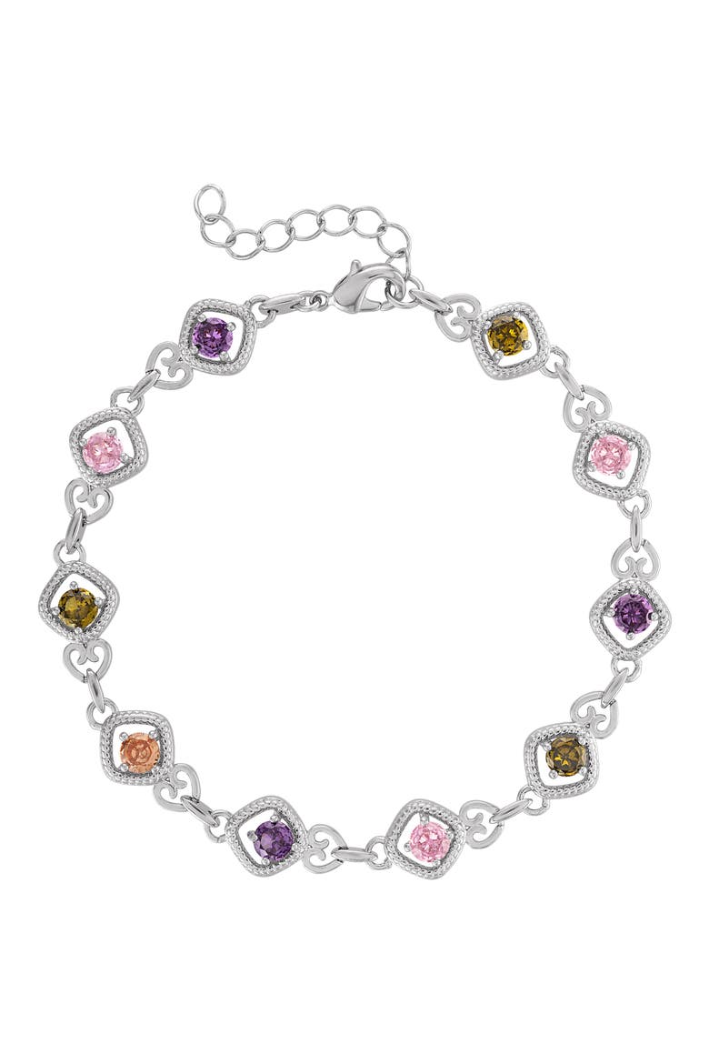 Heart Link Cubic Zirconia Bracelet, Main, color, WHITE
