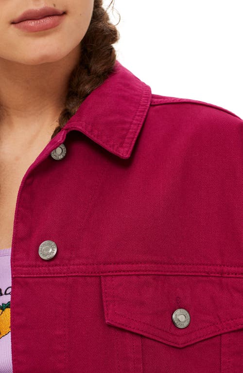 Topshop Moto Denim Jacket In Raspberry
