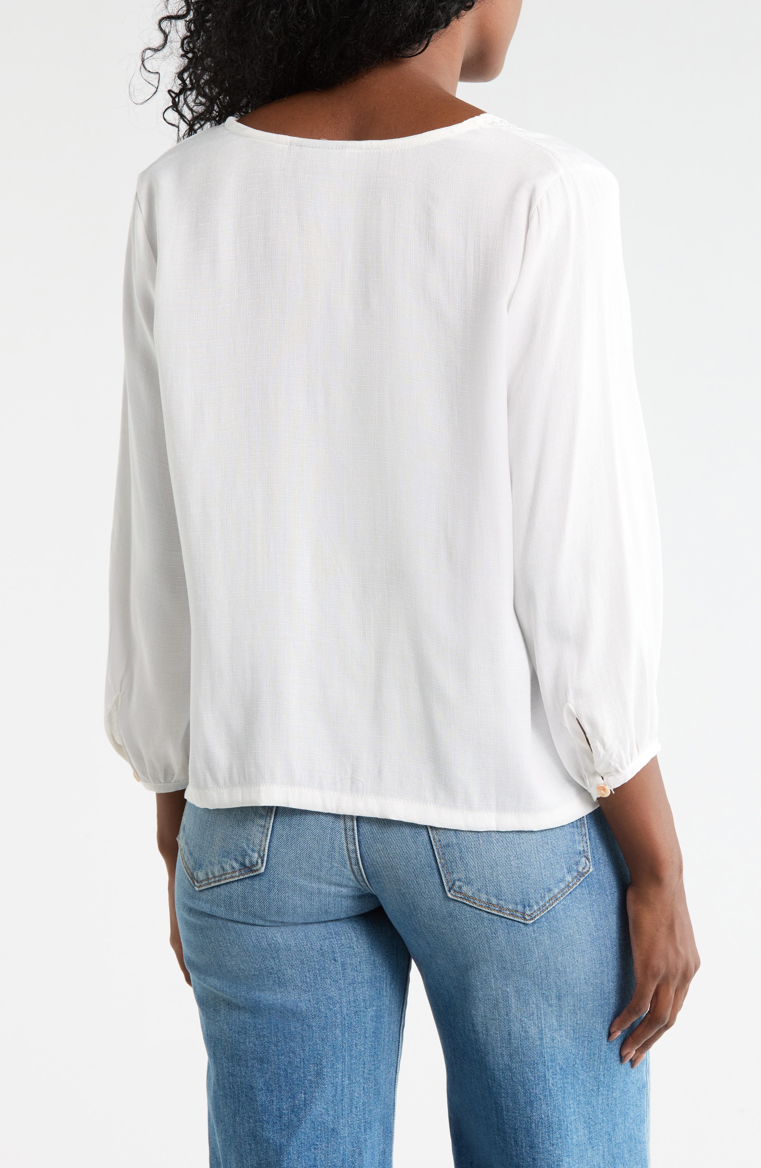 Embroidered Split Neck Top - image 2