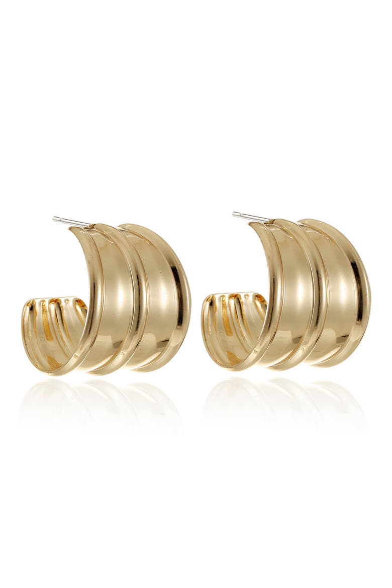 Fan Hoop Earrings, Alternate, color, GOLD