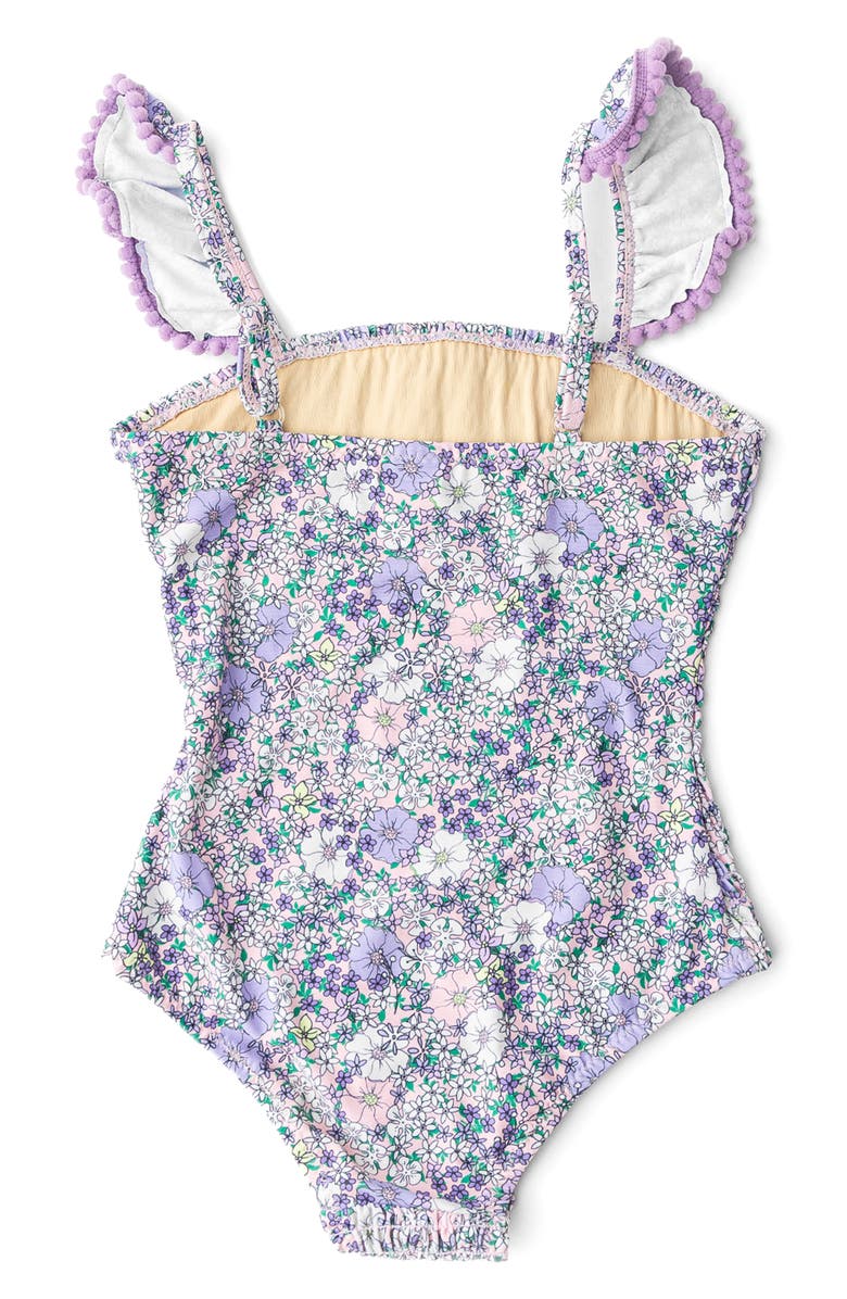 Shade Critters Kids' Flower Power Smocked One-Piece UPF 50+ Swimsuit, Alternate, color, Purple