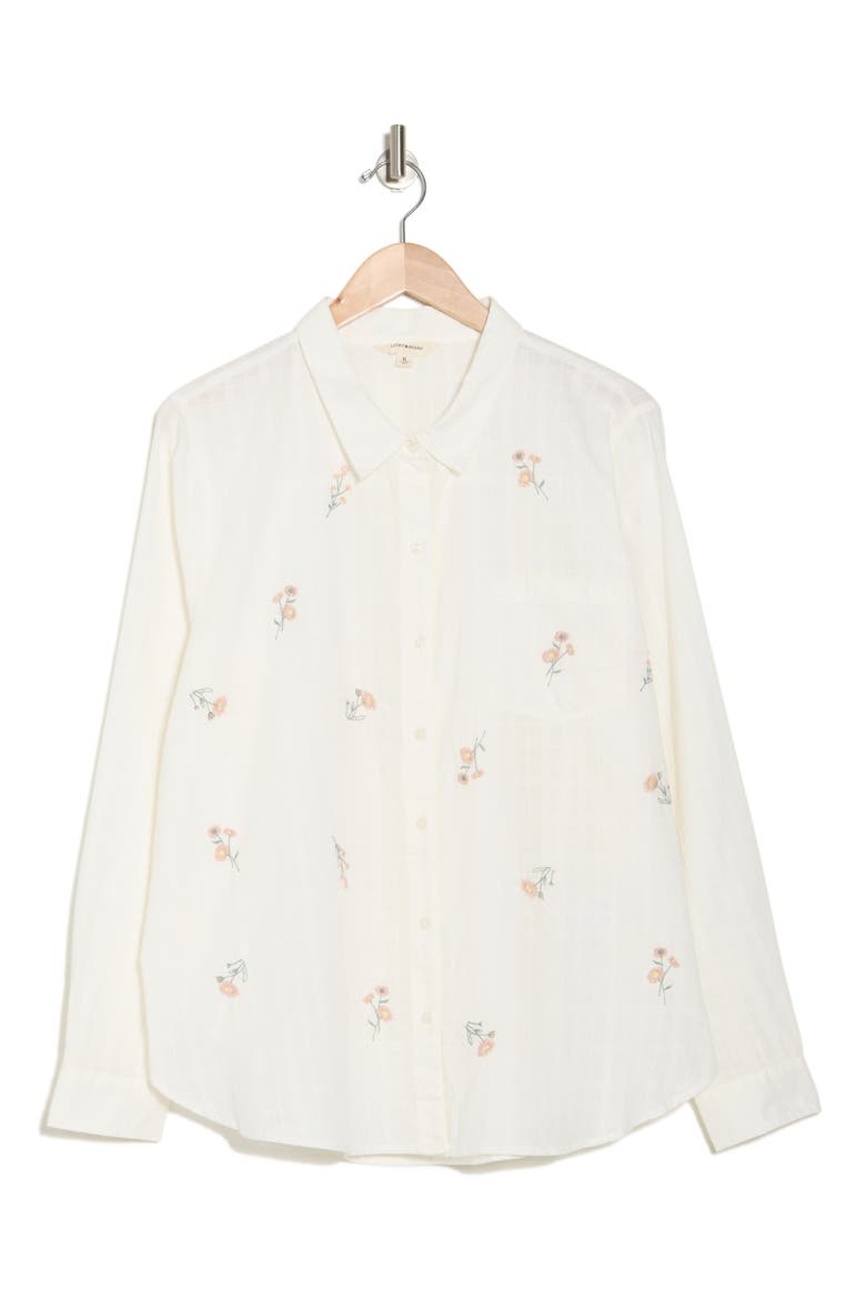 Floral Cotton Button-Up Shirt, Main, color, CREAM MULT