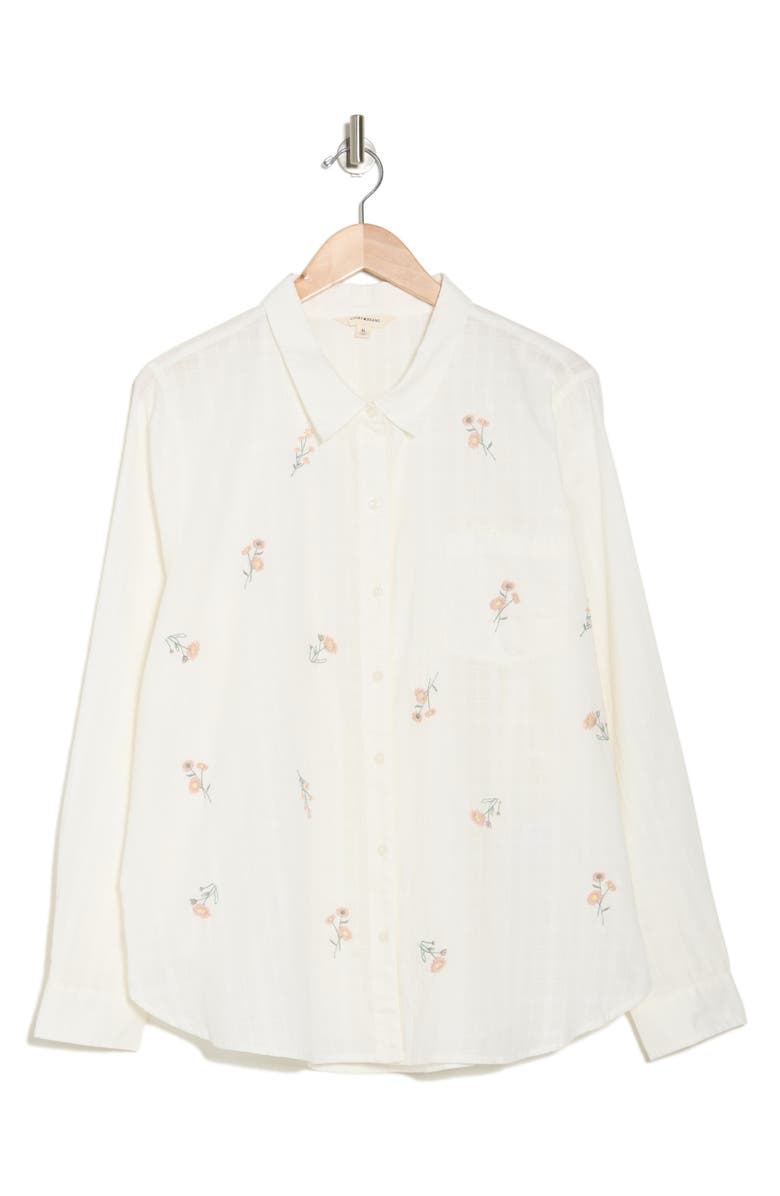 Lucky Brand Floral Cotton Button-Up Shirt, Main, color, Cream Mult