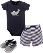 Hudson Baby Little Gent's Soft Cotton Bodysuit, Shorts & Footwear 3Pk